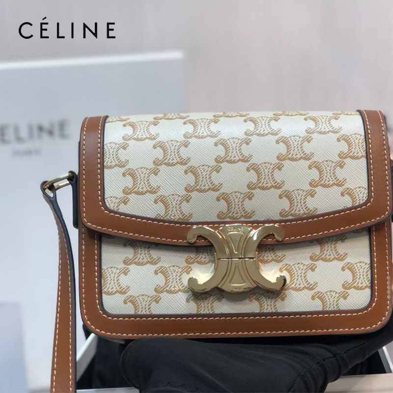 CELINE 賽琳188423 原單CELINE TRIOMPHE凱旋門Teen Box 老花料配牛皮邊