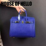 HOUSE OF HELLO-026 潮流時尚惡搞HERMES BIRKIN電光藍十字紋皮大小號手提單肩包鉑金包