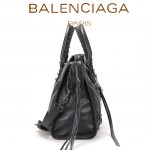 BALENCIAGA A115748S-5 歐美時尚新款黑色進口皮黑小釘流蘇機車包