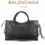 BALENCIAGA A115748S-5 歐美時尚新款黑色進口皮黑小釘流蘇機車包