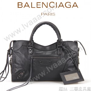 BALENCIAGA A115748S-5 歐美時尚新款黑色進口皮黑小釘流蘇機車包