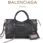 BALENCIAGA A115748S-5 歐美時尚新款黑色進口皮黑小釘流蘇機車包