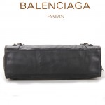 BALENCIAGA A115748S-5 歐美時尚新款黑色進口皮黑小釘流蘇機車包