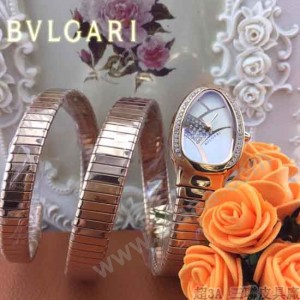 Bvlgari-51 歐美個性SERPENT I系列玫瑰金鑲鑽316L精鋼錶殼彈簧蛇形進口石英腕錶