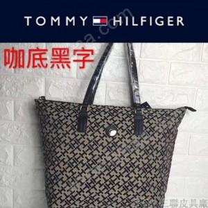 TOMMY HlLFlGER-0014-3百搭新款咖底黑字帆布單肩購物袋LV|LV路易威登